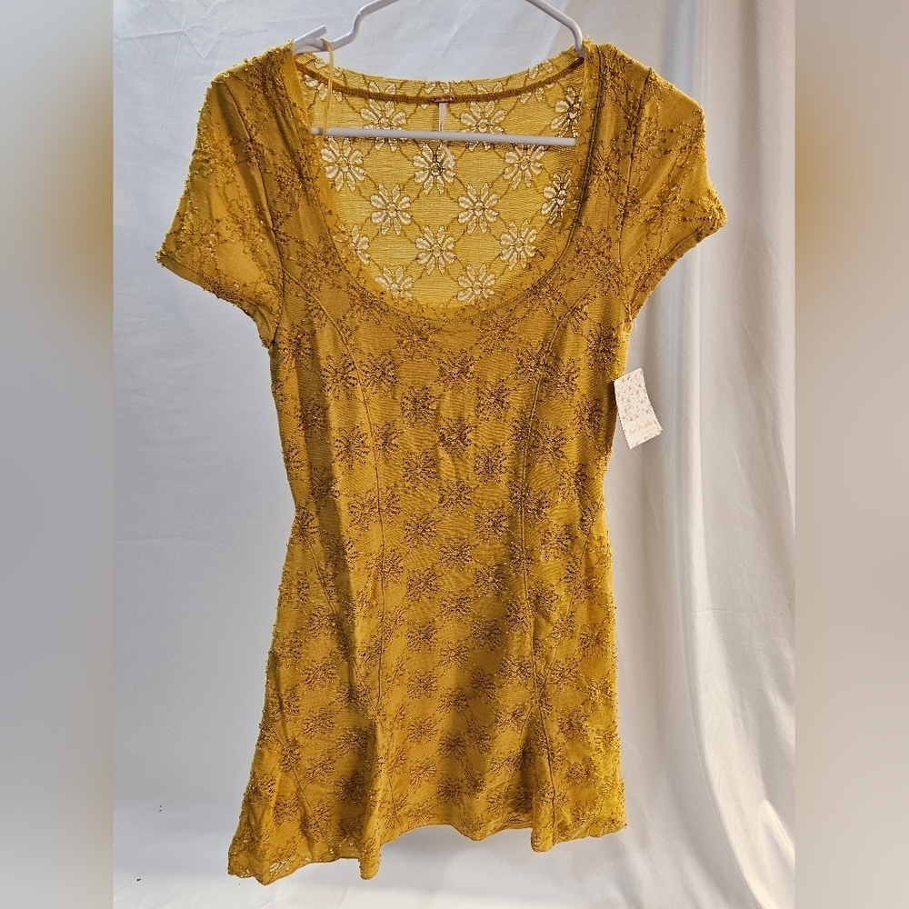 Free People Daisy Godet Mustard Yellow Lace Mini Dress Size S